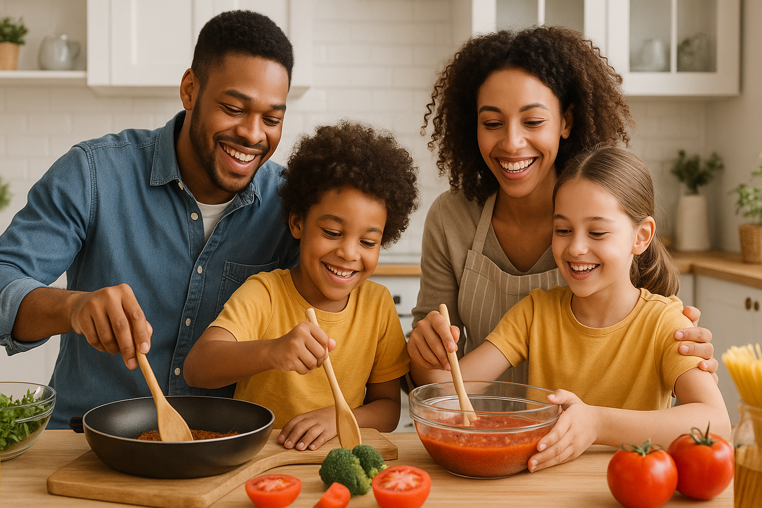 Family cooking together
